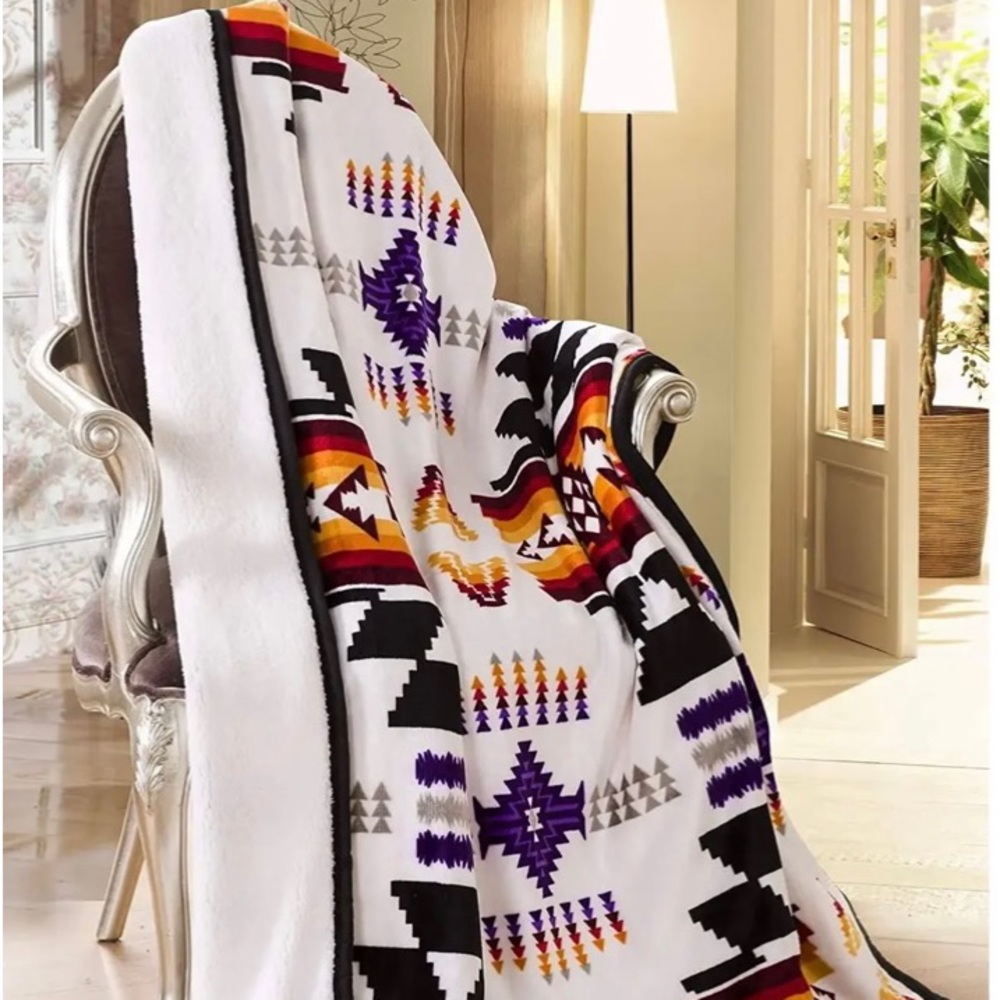Western Aztec Sherpa Throw Blanket